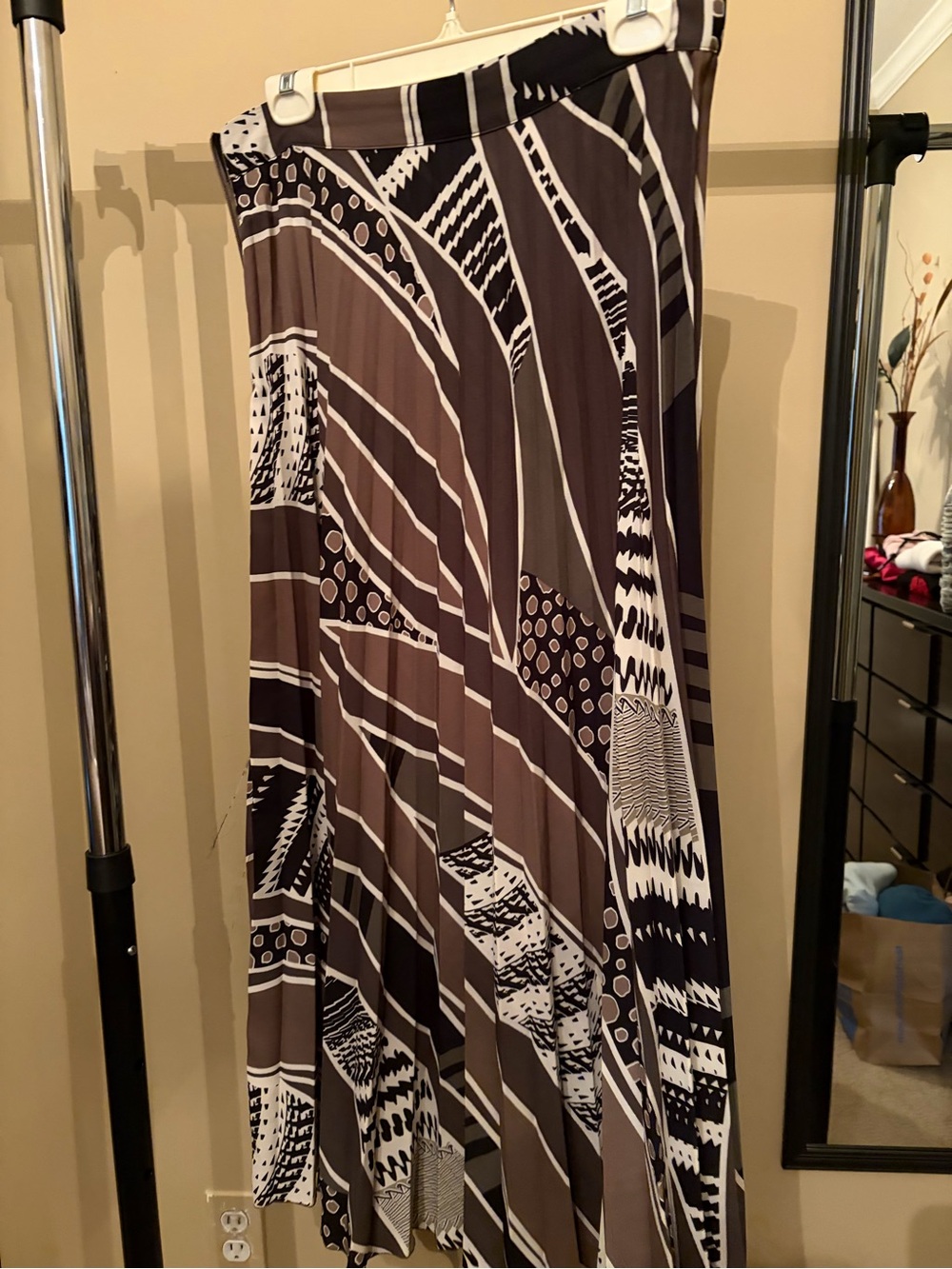 Zara Black, Brown and White Graphic soft pleated Maxi Skirt